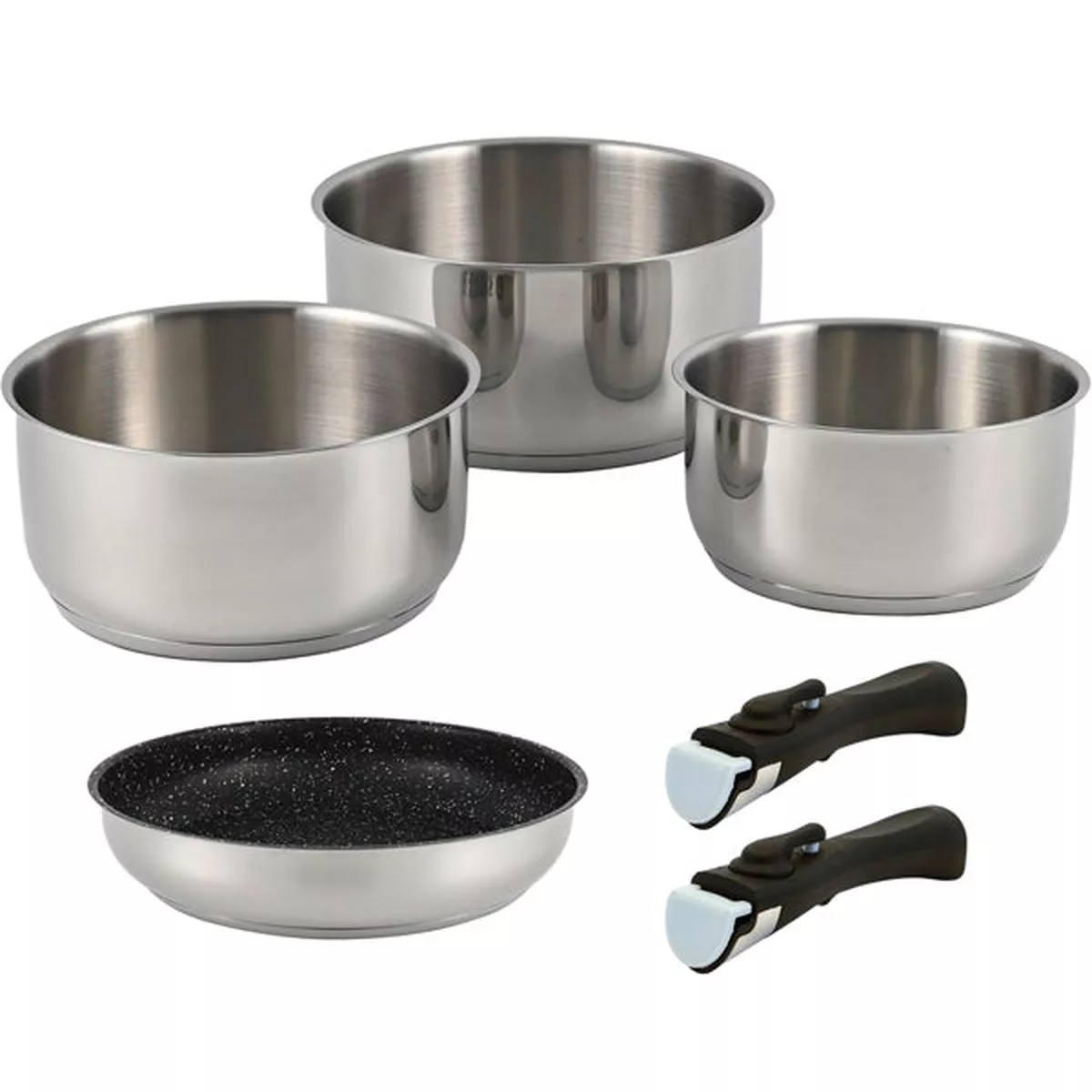 1852 Pot set pots, pan and removable handle, 6 parts