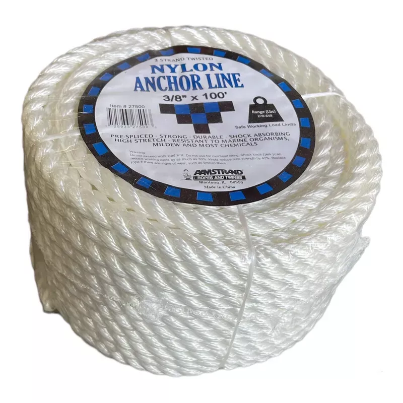 AAMSTRAND 3/8 “x150′ Twisted Anchor Line White 3-Strand.