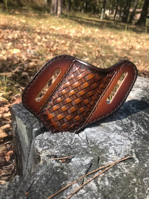 Handcrafted Leather Pancake Holster Belt Loop – Basketweave Design