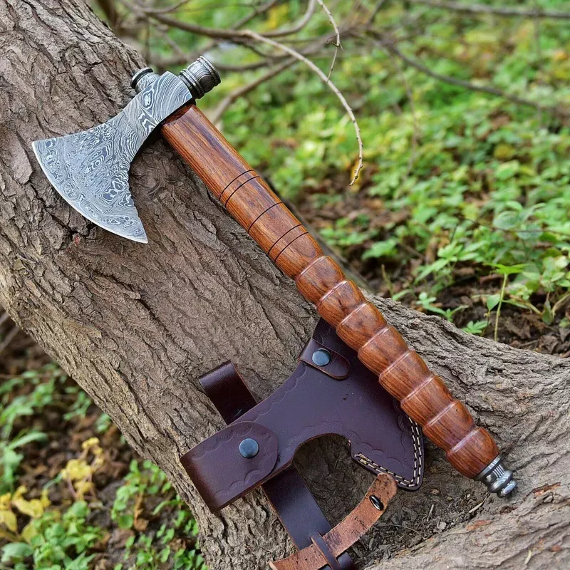 Native American Smoking Tomahawk with Custom Handmade Forged Damascus Steel Blade – “Spirit of the Pipe “