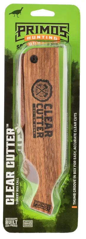 Primos Clear Cutter Box Call Turkey Hen Sounds Attracts Turkeys Brown Mahogany/Walnut