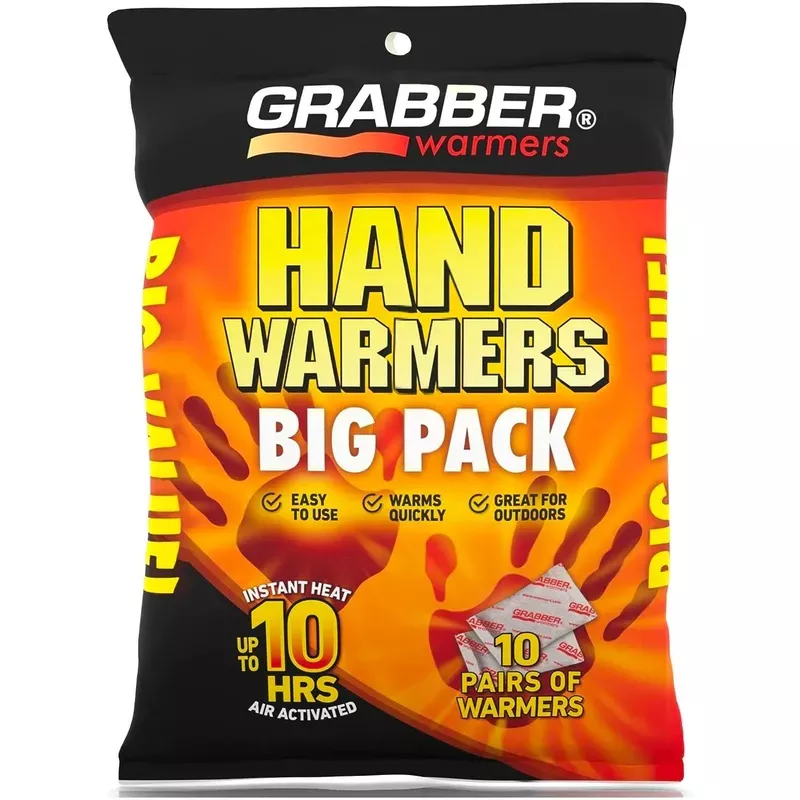TRAPSKI Grabber Hand Warmers – Long Lasting Safe Natural Odorless Air Activated Warmers – Up to 10 Hours of Heat – 10 Pair Pack