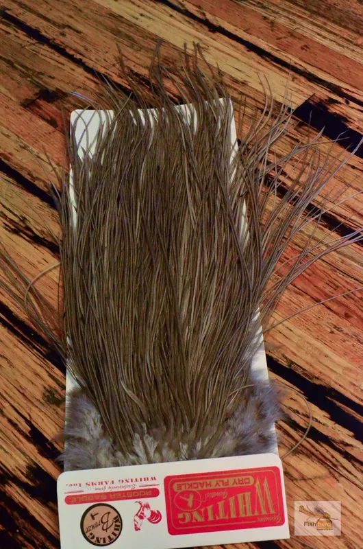 Whiting Bronze Grade Midge Rooster Saddle, White dyed Medium Dun