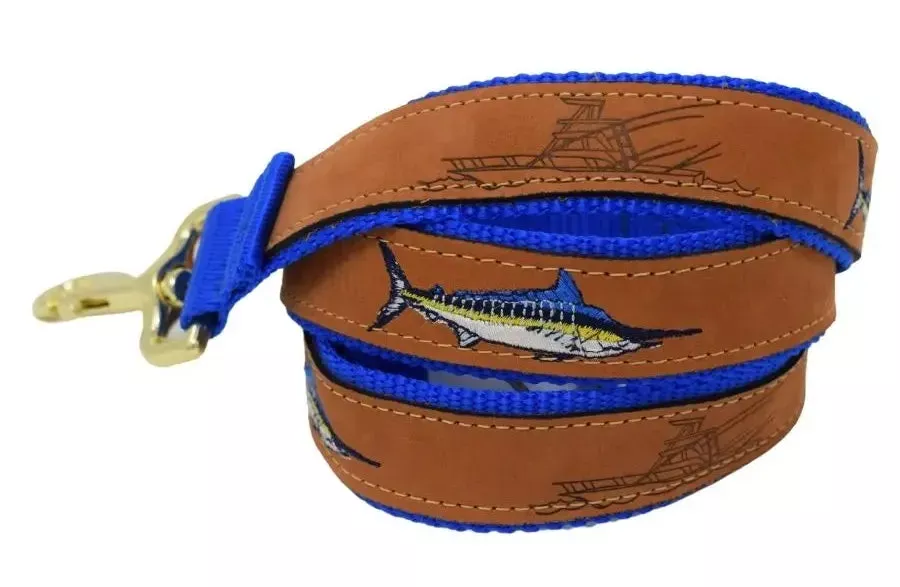 Zep-Pro Dog Leash Marlin Brown Leather Royal Blue Backing 4′.