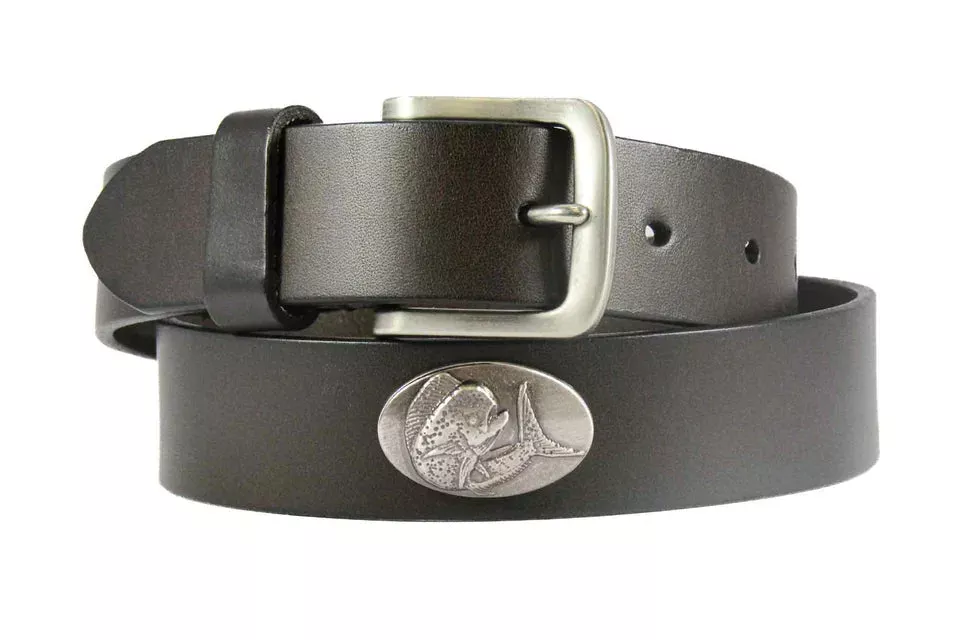 Zep-Pro Dolphin Mahi-Mahi Men’s Brown Leather Concho Belt